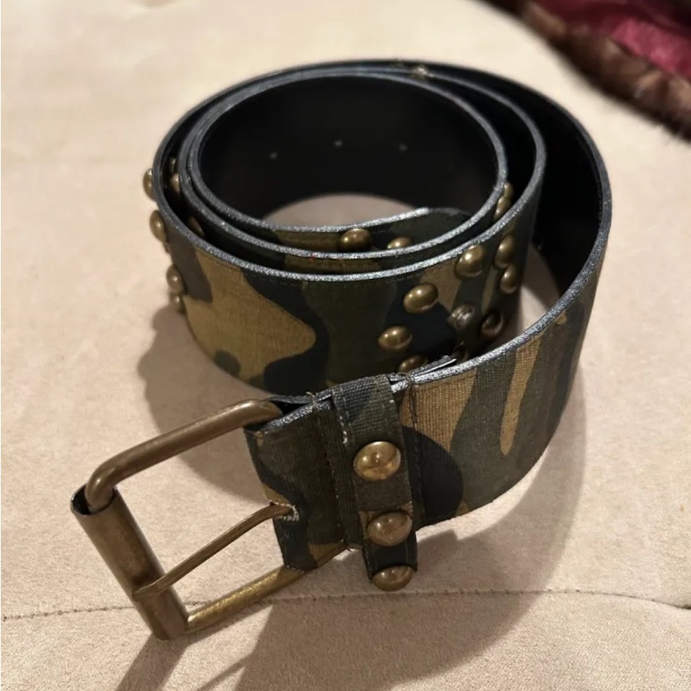 Camouflage Belt with Metal Buckle and Studs